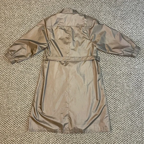 Vintage 80s Windsor Bay Belted Balloon Sleeve Trench Coat - Iridescent Champagne - Picture 3 of 16